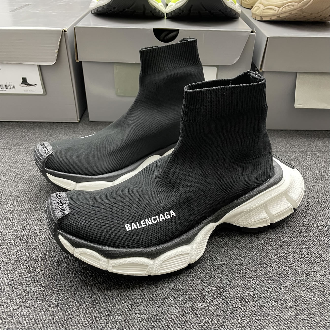 Balenciaga 3xl Sock Recycled Knit Sneakers Black White Fluo Yellow Beige (14) - newkick.cc